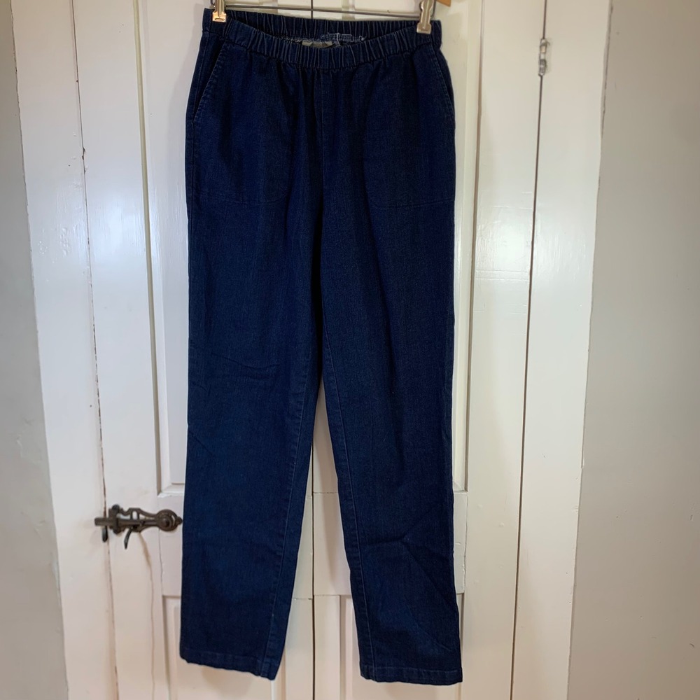 Woman Within Womens 14W Tall Dark Blue Elastic Waist Pull On Straight‎ Leg Jeans
